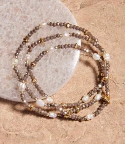 Beaded Gemstone And Pearl Stretch Bracelet