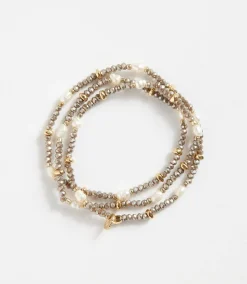 Beaded Gemstone And Pearl Stretch Bracelet