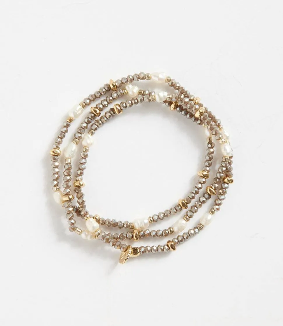 Beaded Gemstone And Pearl Stretch Bracelet