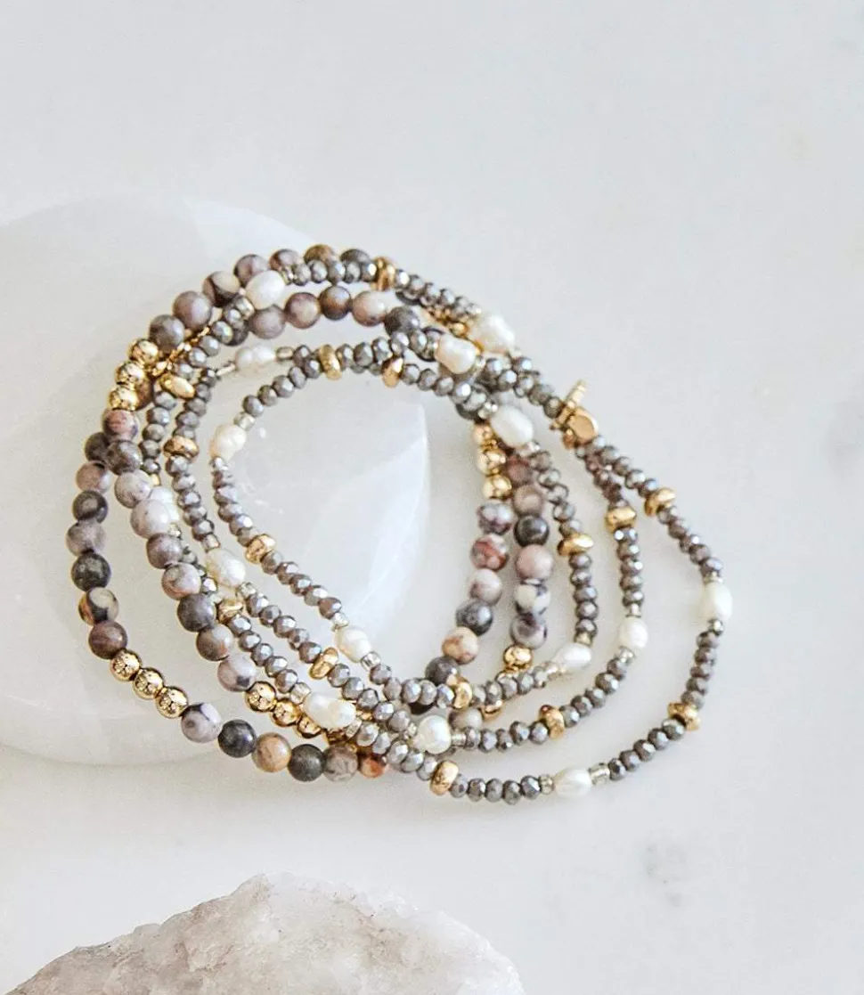 Beaded Gemstone And Pearl Stretch Bracelet