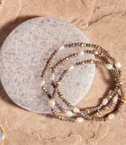 Beaded Gemstone And Pearl Stretch Bracelet