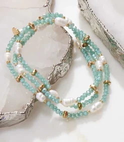 Beaded Gemstone And Pearl Stretch Bracelet