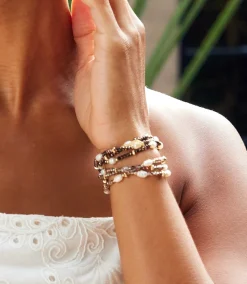 Beaded Gemstone And Pearl Stretch Bracelet