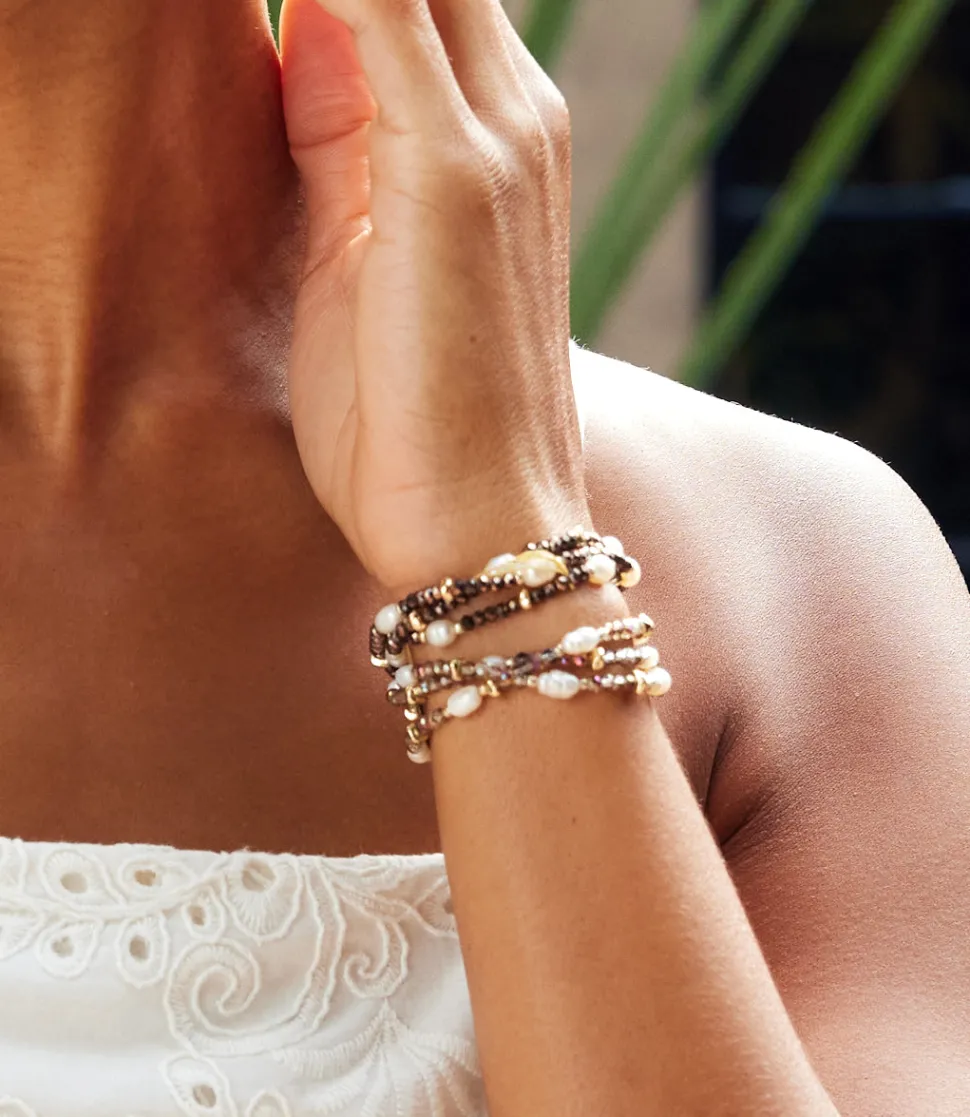 Beaded Gemstone And Pearl Stretch Bracelet