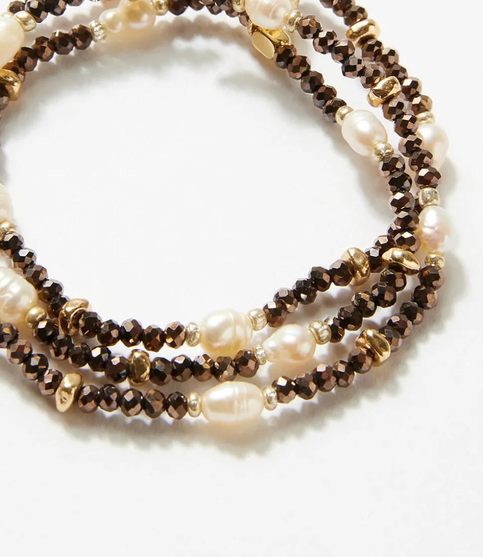 Beaded Gemstone And Pearl Stretch Bracelet