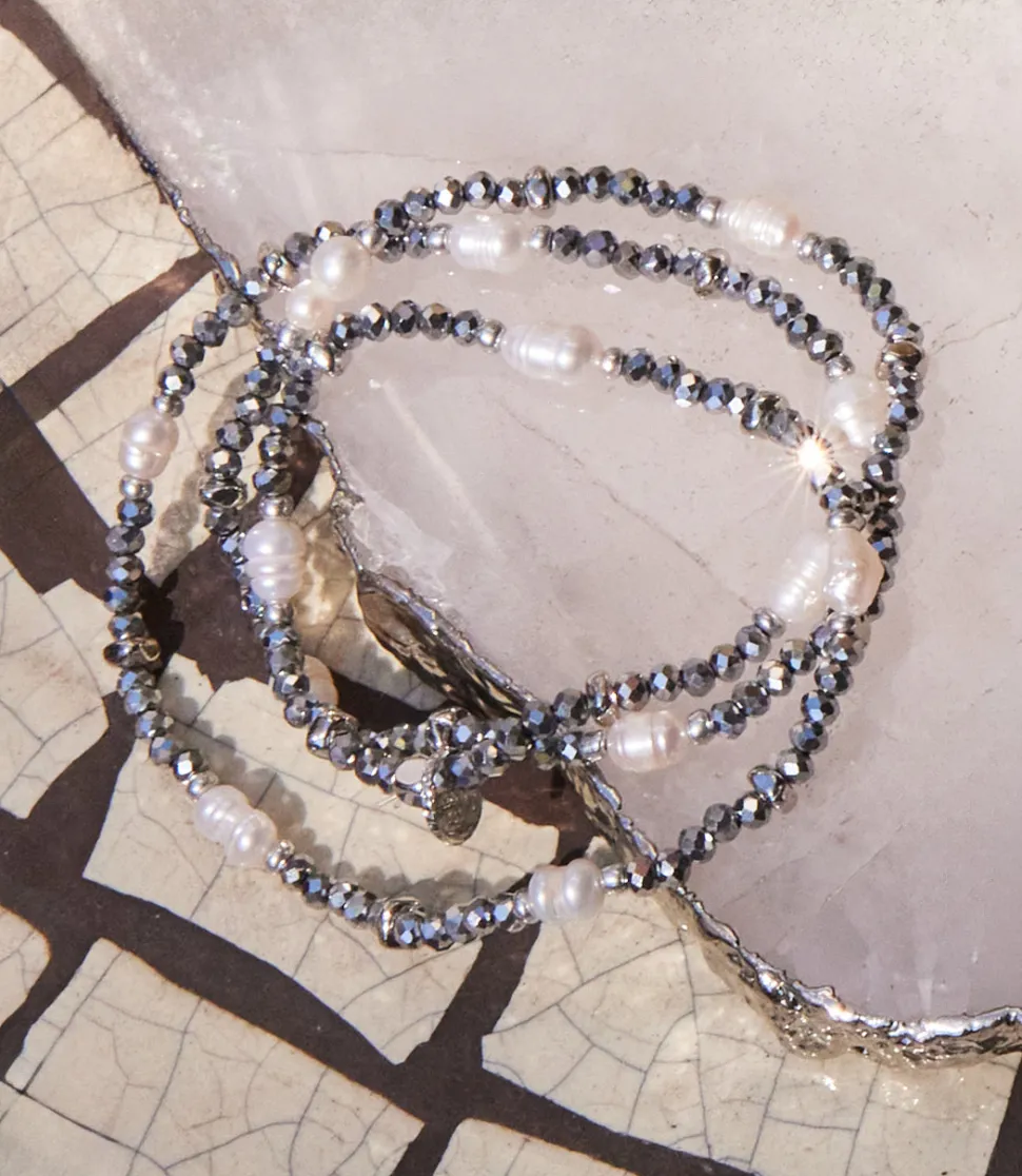 Beaded Gemstone And Pearl Stretch Bracelet