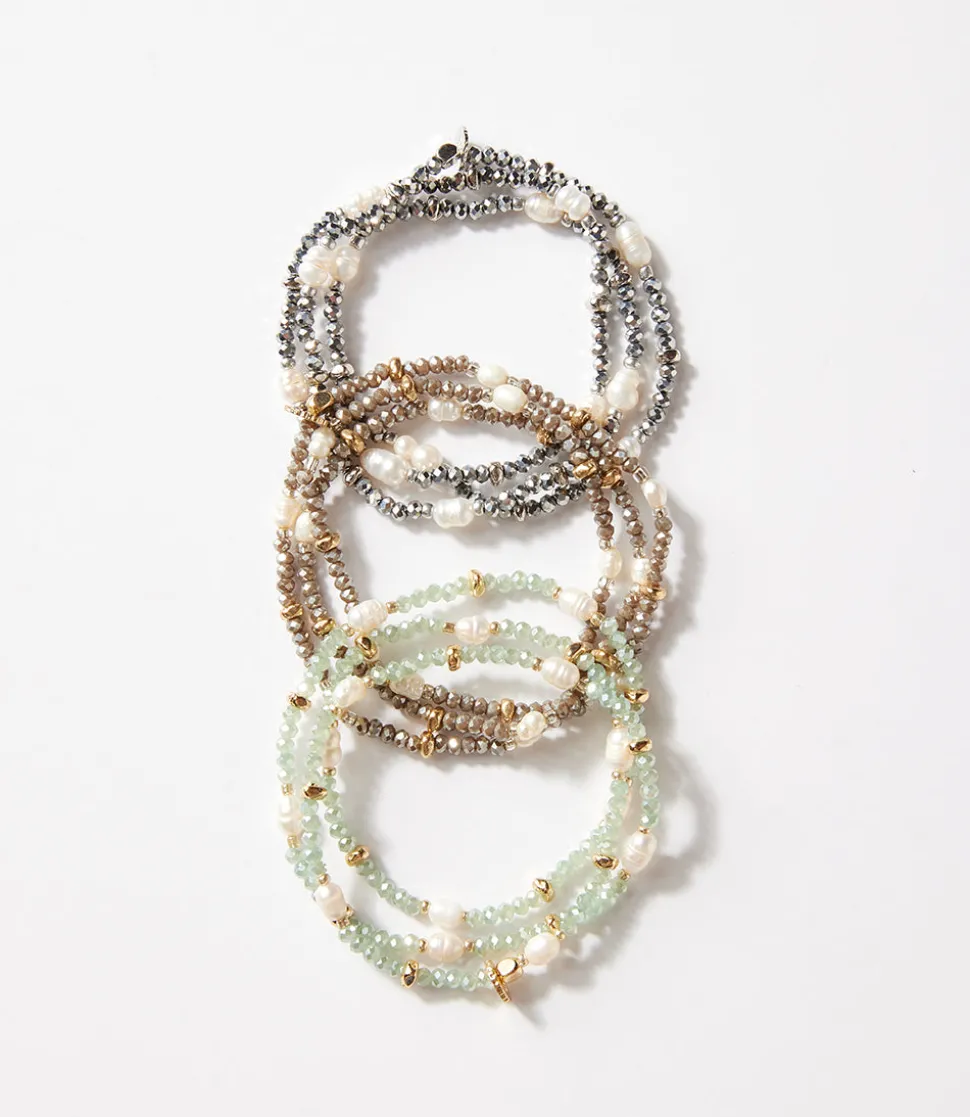 Beaded Gemstone And Pearl Stretch Bracelet