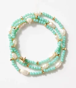 Beaded Gemstone And Pearl Stretch Bracelet