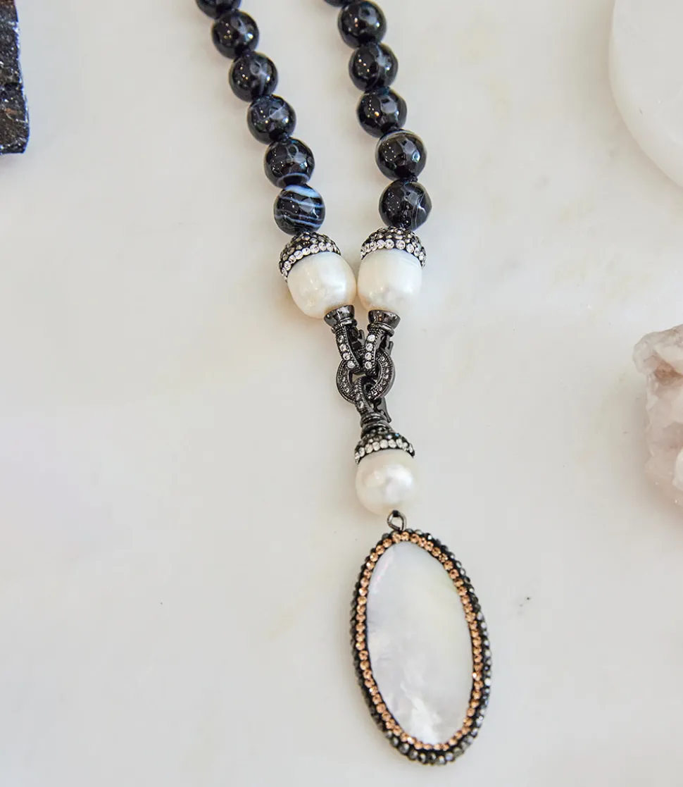 Beaded Long Mother of Pearl Necklace