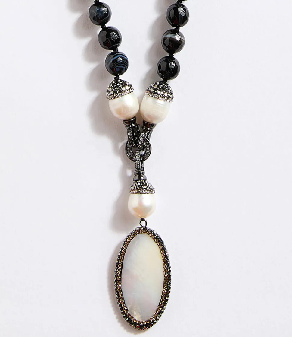 Beaded Long Mother of Pearl Necklace