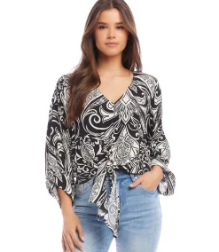 Blouson Sleeve Tie-Front Top