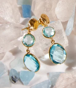 Double Drop Blue Topaz Earrings