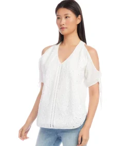 Embroidered Cold Shoulder Top