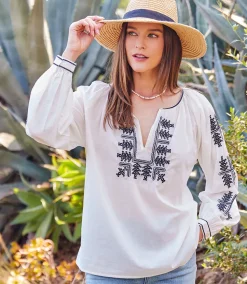 Embroidered Peasant Top