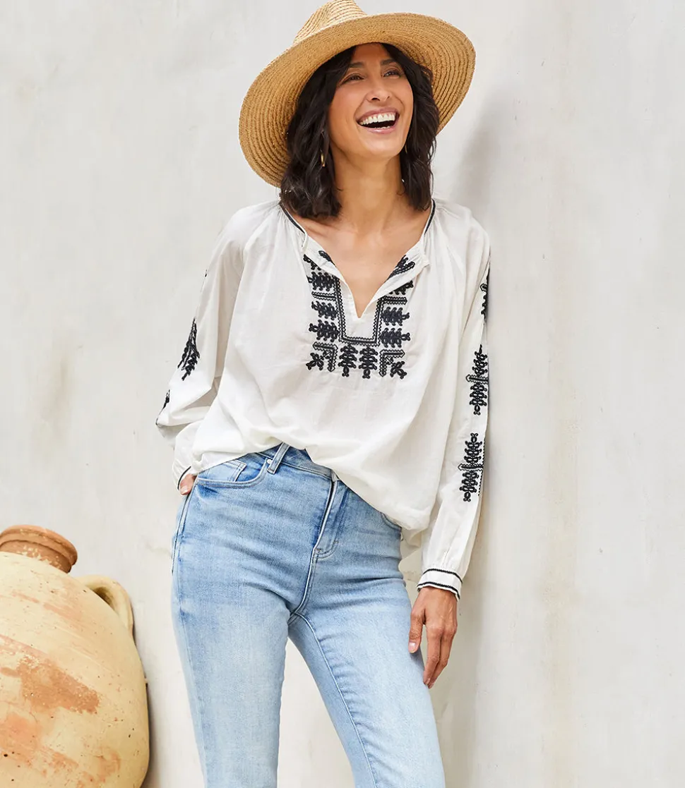 Embroidered Peasant Top