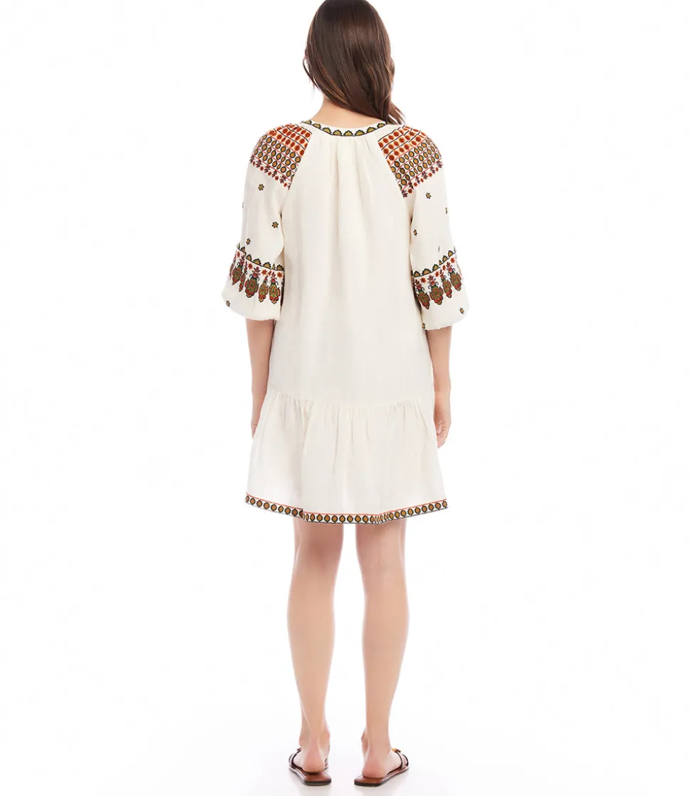 Embroidered Ruffle Hem Dress