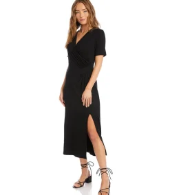 Faux Wrap Midi Dress