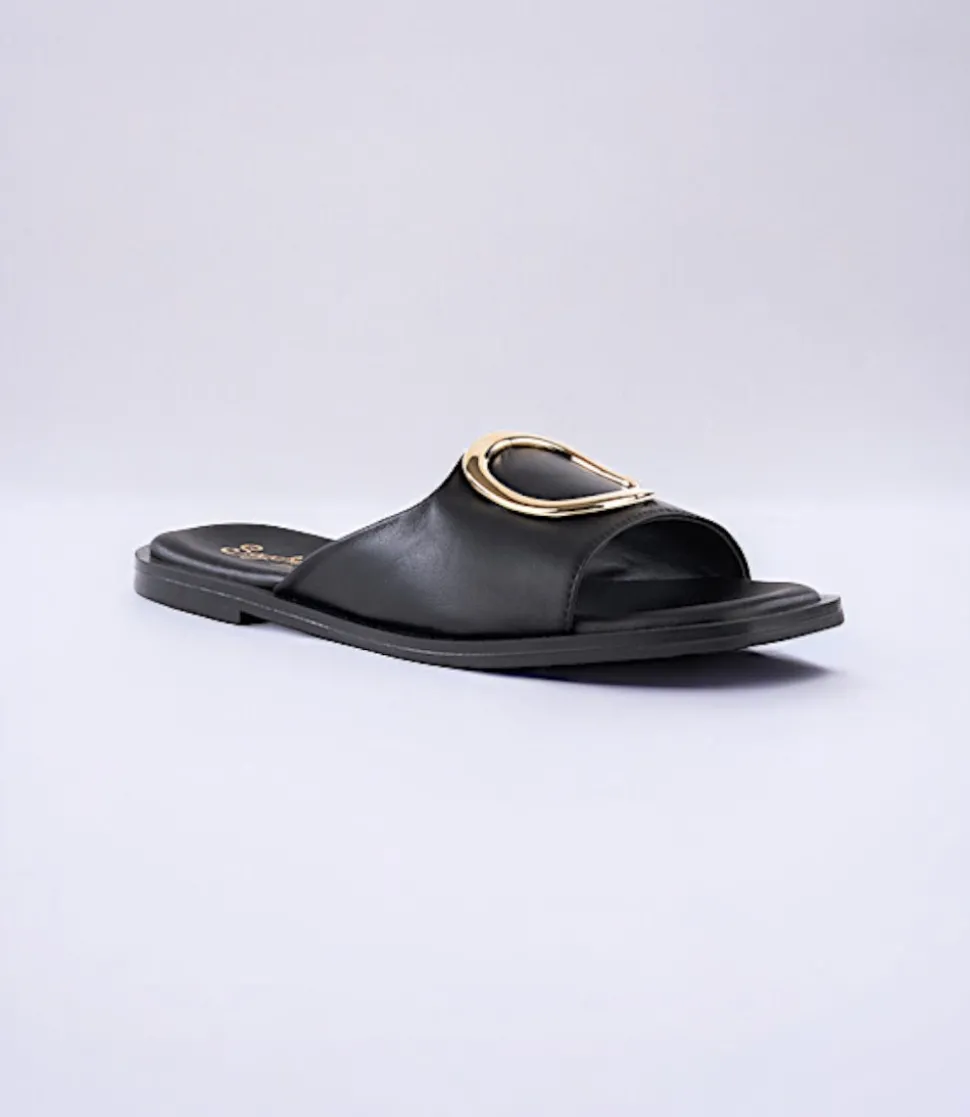 Gold Accent Leather Slide Sandals