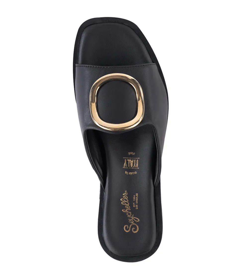 Gold Accent Leather Slide Sandals
