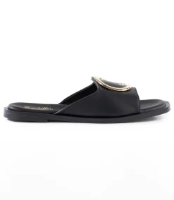 Gold Accent Leather Slide Sandals