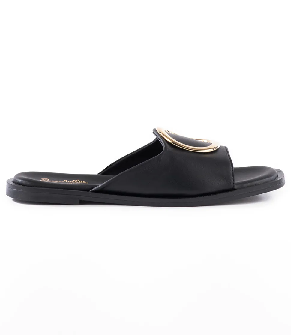 Gold Accent Leather Slide Sandals