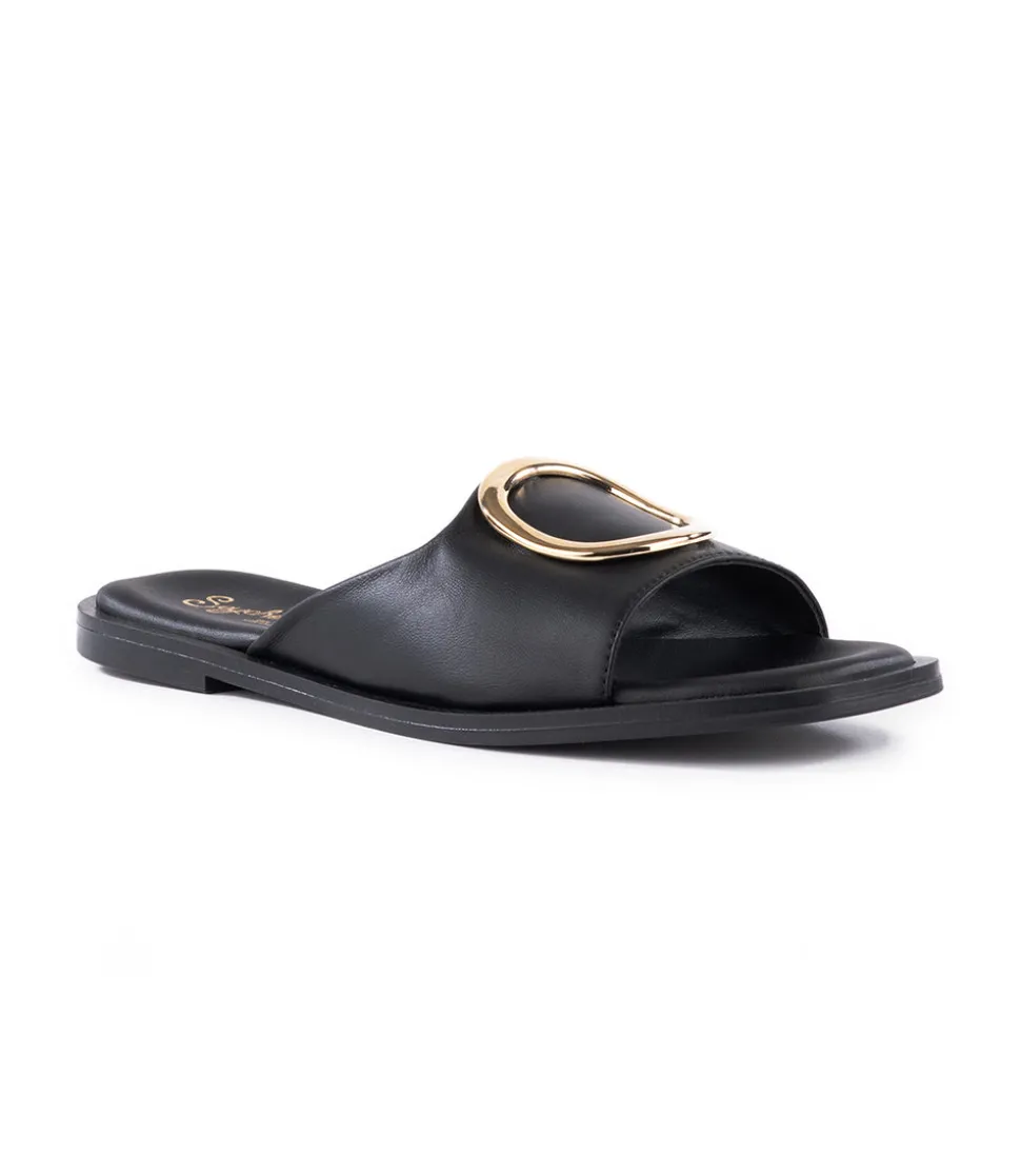 Gold Accent Leather Slide Sandals