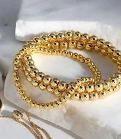 Gold Bead Stretch Bracelets, Set Of 3