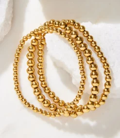Gold Bead Stretch Bracelets, Set Of 3