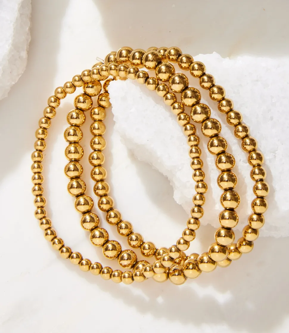 Gold Bead Stretch Bracelets, Set Of 3