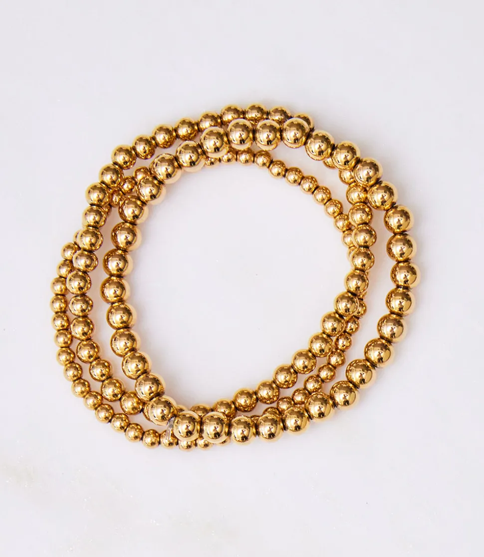 Gold Bead Stretch Bracelets, Set Of 3