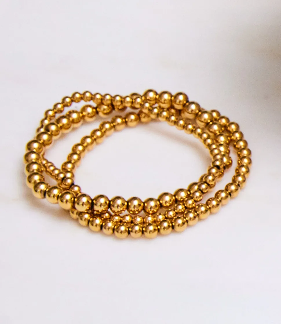 Gold Bead Stretch Bracelets, Set Of 3