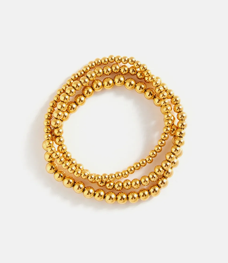 Gold Bead Stretch Bracelets, Set Of 3