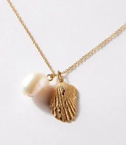 Gold Plated Shell And Pearl Necklace