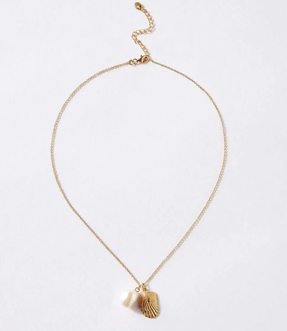 Gold Plated Shell And Pearl Necklace
