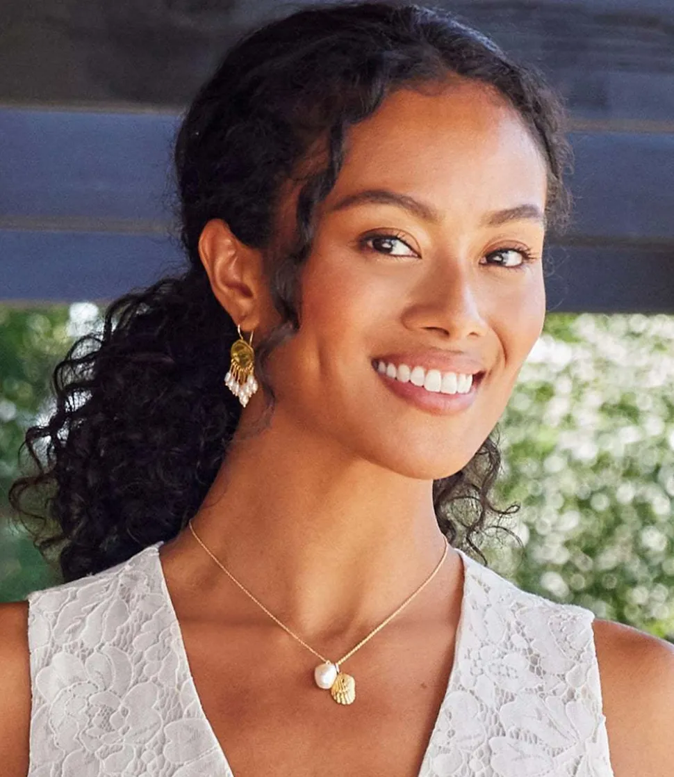 Gold Plated Shell And Pearl Necklace