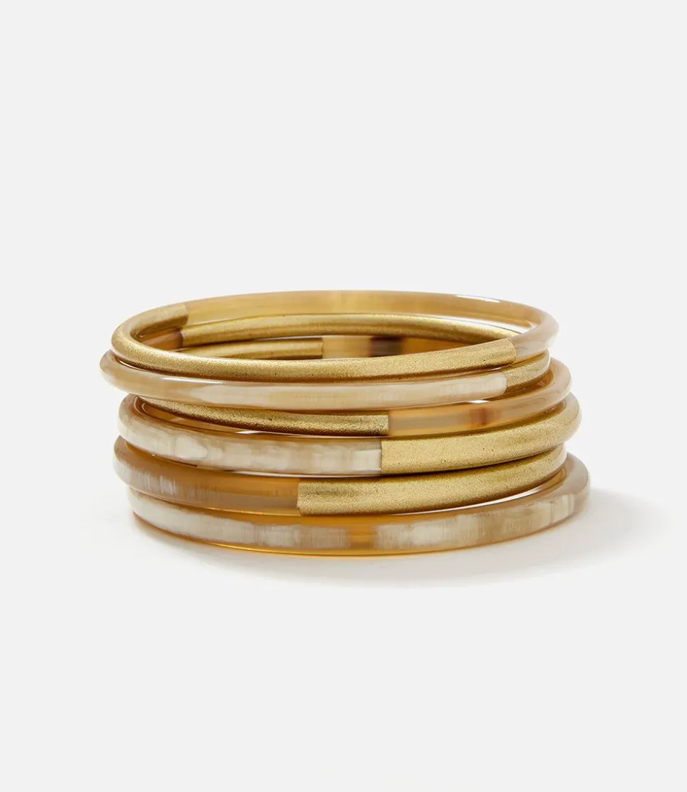 Golden Mix Horn Bangles, Set of 6