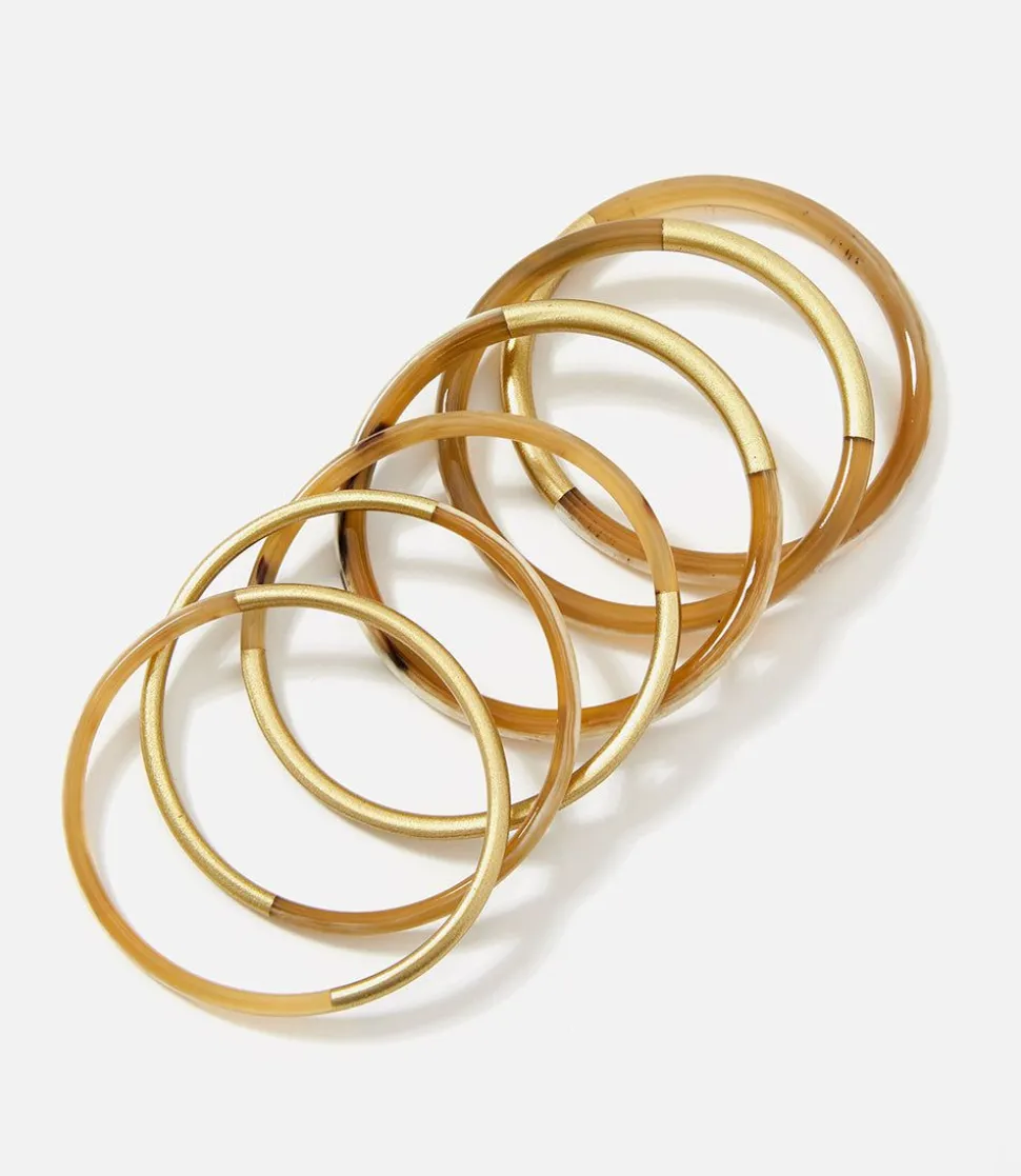 Golden Mix Horn Bangles, Set of 6