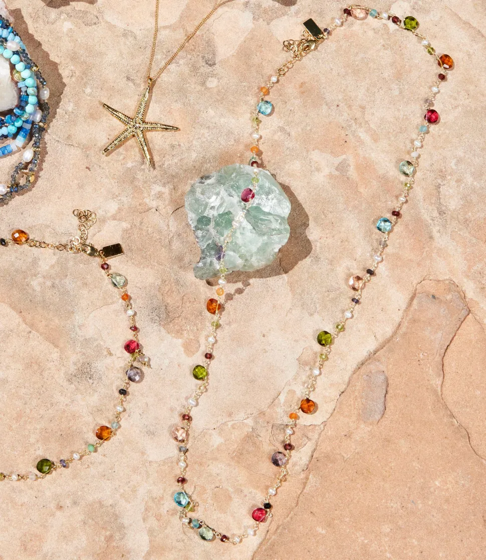 Long Beaded Gemstone Necklace