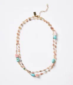 Long Beaded Gemstone Necklace