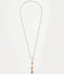 Long Beaded Pearl and Gemstone Necklace