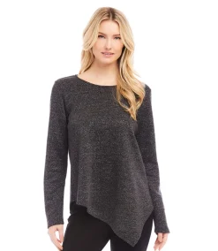 Long Sleeve Metallic Asymmetric Top
