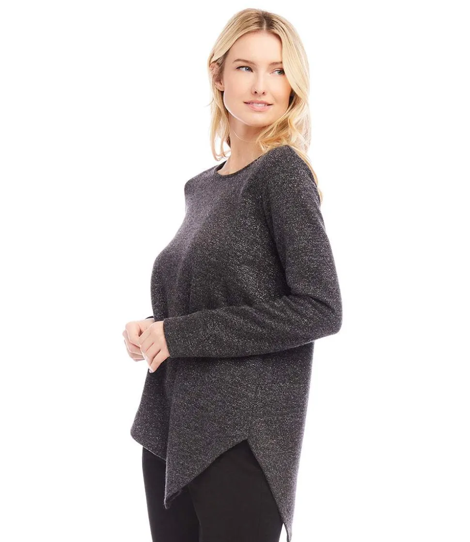 Long Sleeve Metallic Asymmetric Top