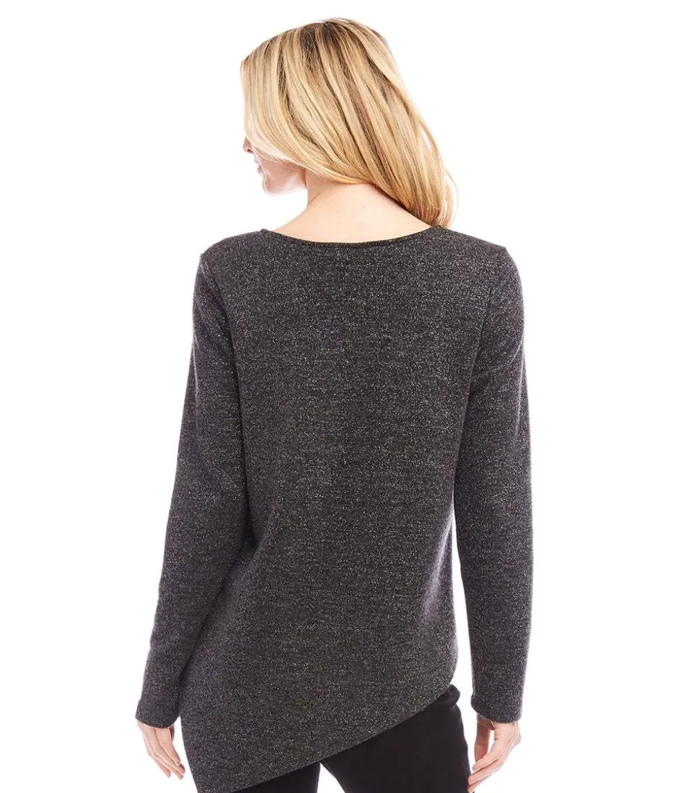 Long Sleeve Metallic Asymmetric Top
