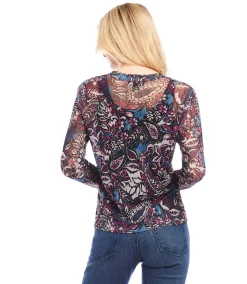 Long Sleeve Paisley Crew Neck Top