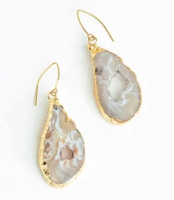 Natural Agate Gold Earrings