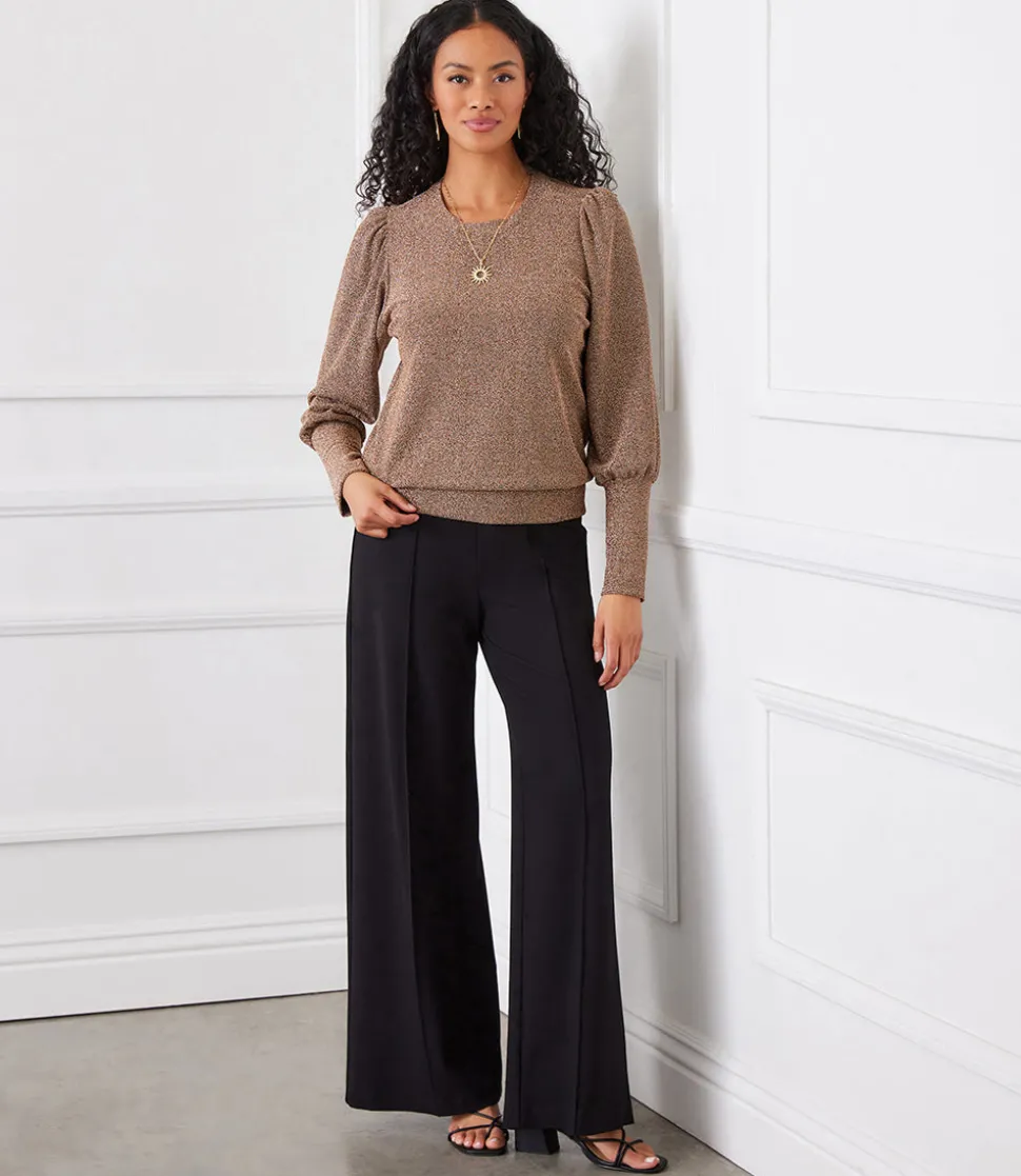 Petite Size Bishop Sleeve Metallic Top