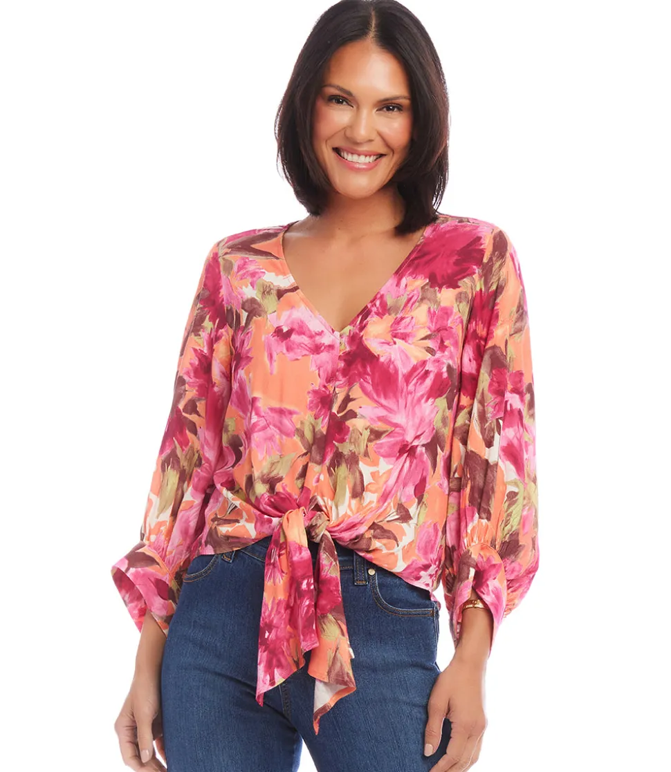 Petite Size Blouson Sleeve Tie-Front Top