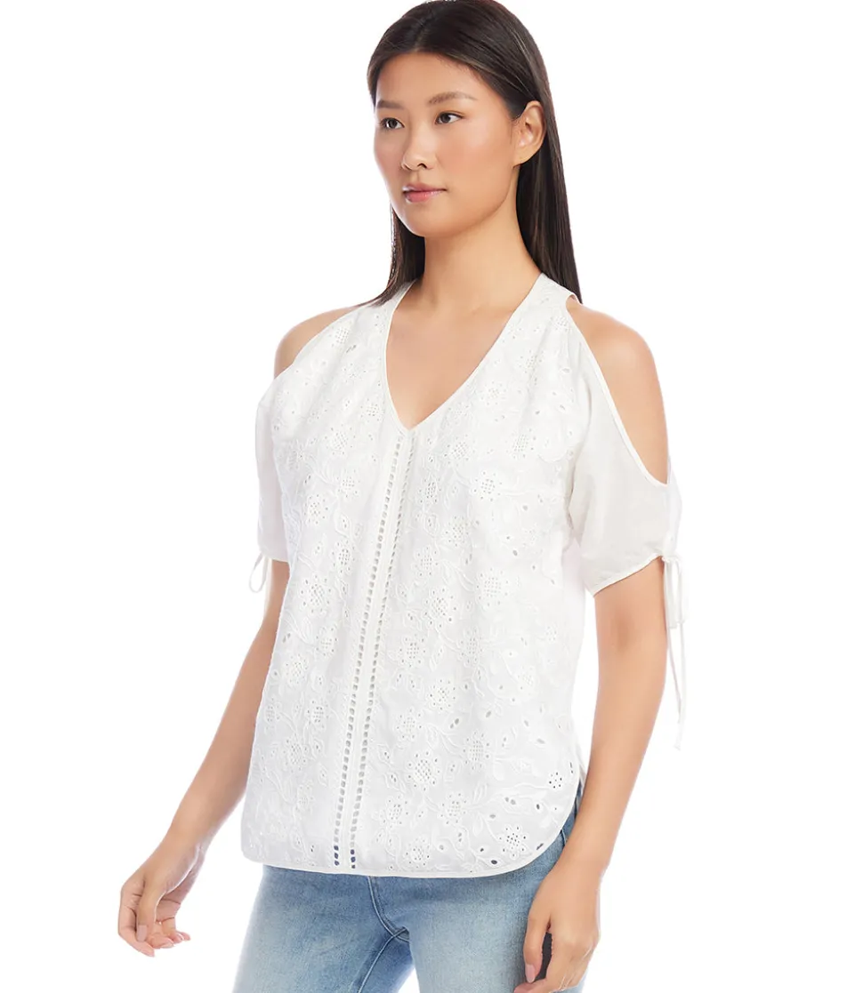 Petite Size Embroidered Cold Shoulder Top