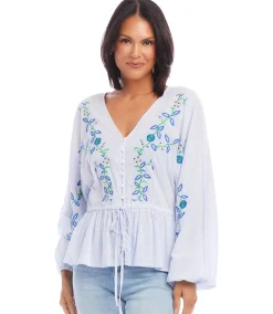 Petite Size Embroidered Drawstring Top