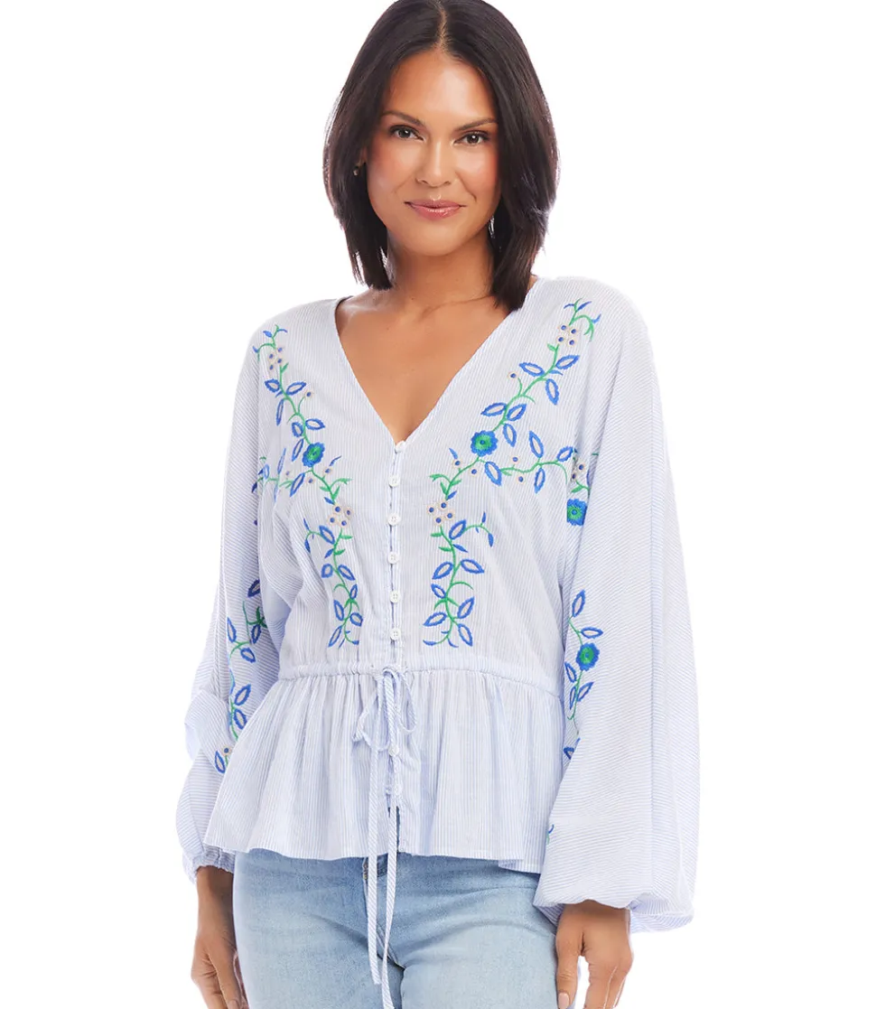 Petite Size Embroidered Drawstring Top